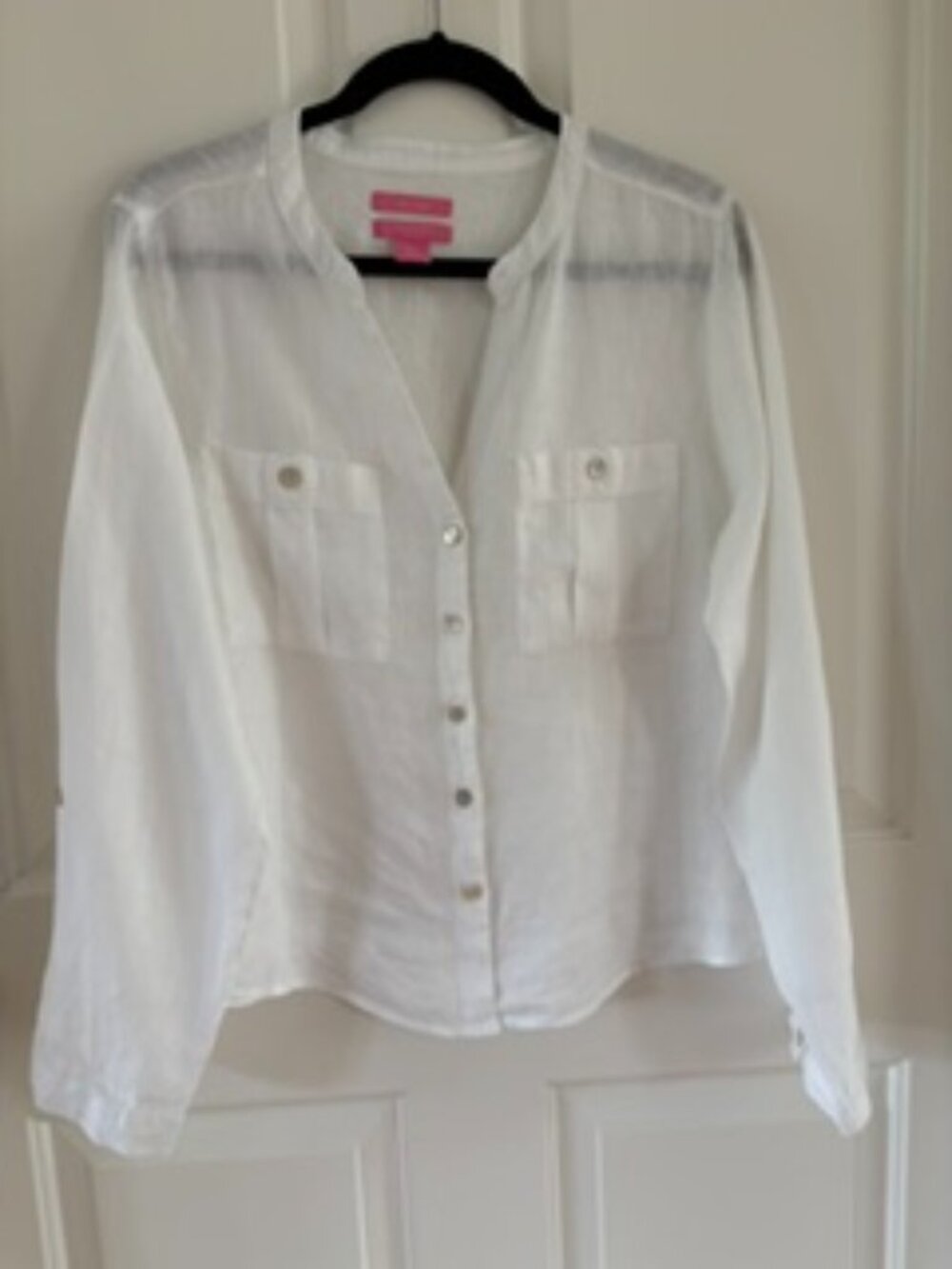 Isaac Mizrahi Linen White Button Down Top - Large